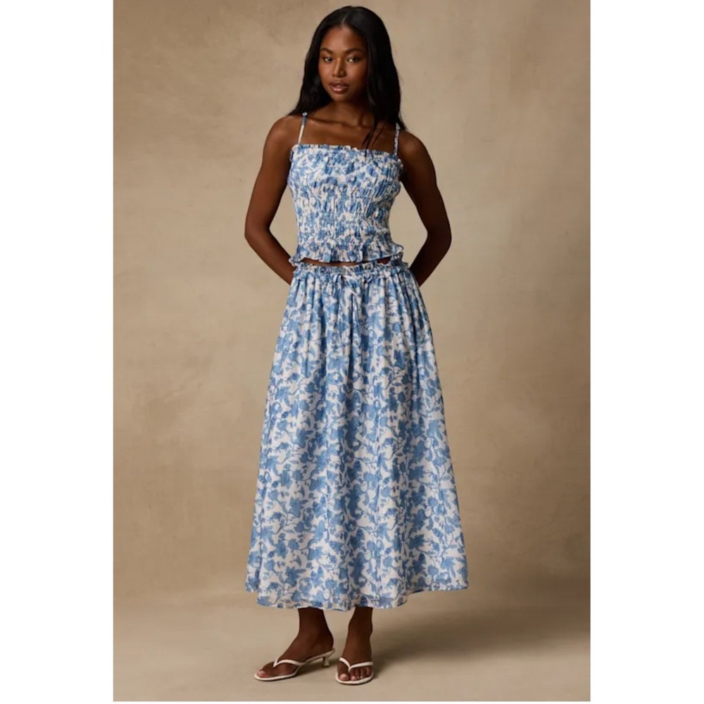 Lulus Denarius White and Blue Leaf Print Two-Piece Midi Dress Size XL New!